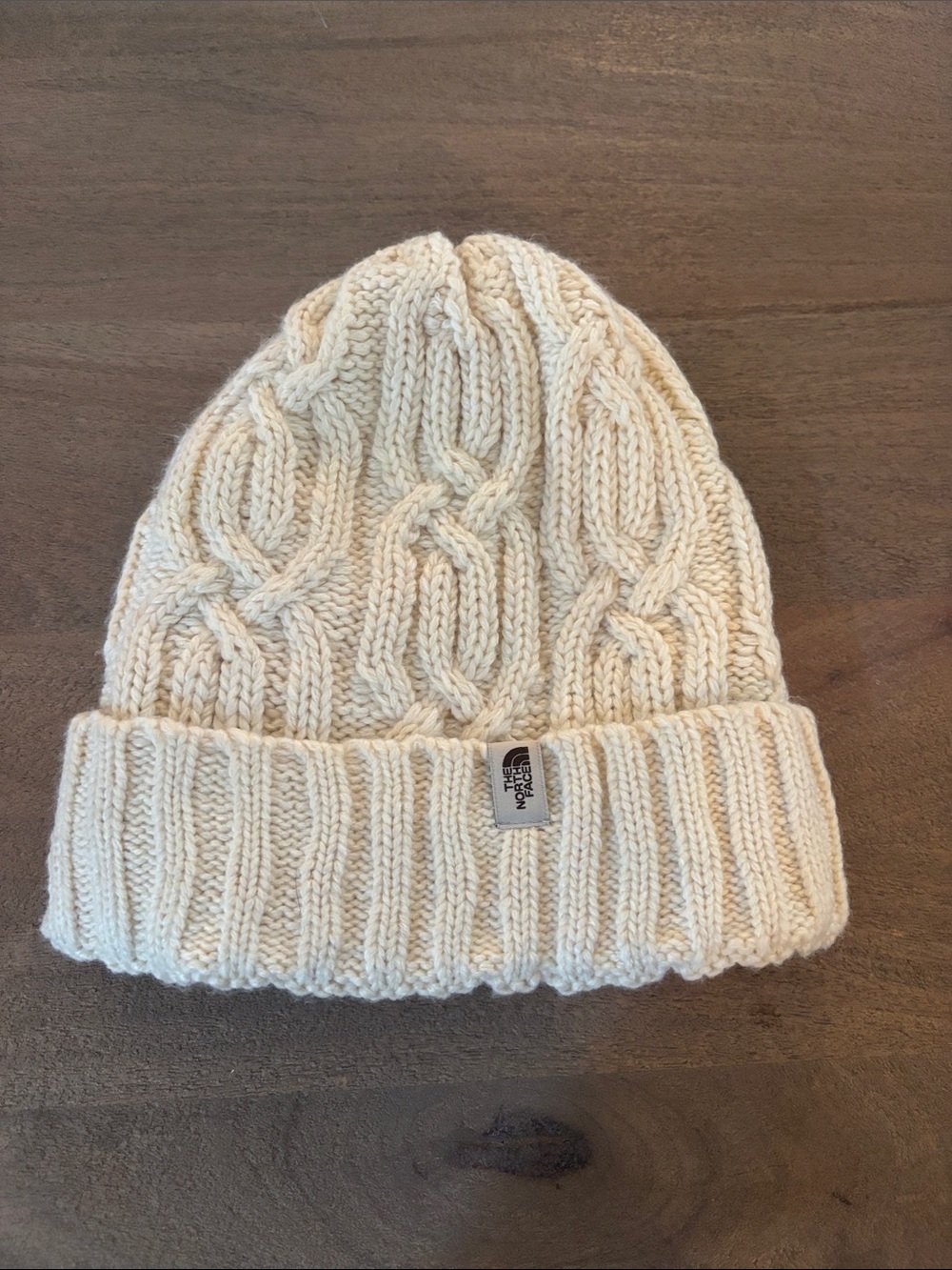 The North Face Cream Cable-Twist Knit Cuffed Beanie